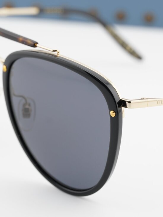 Gucci GG0672S 001 Aviator Sunglasses – Black Gold/Grey main image 7